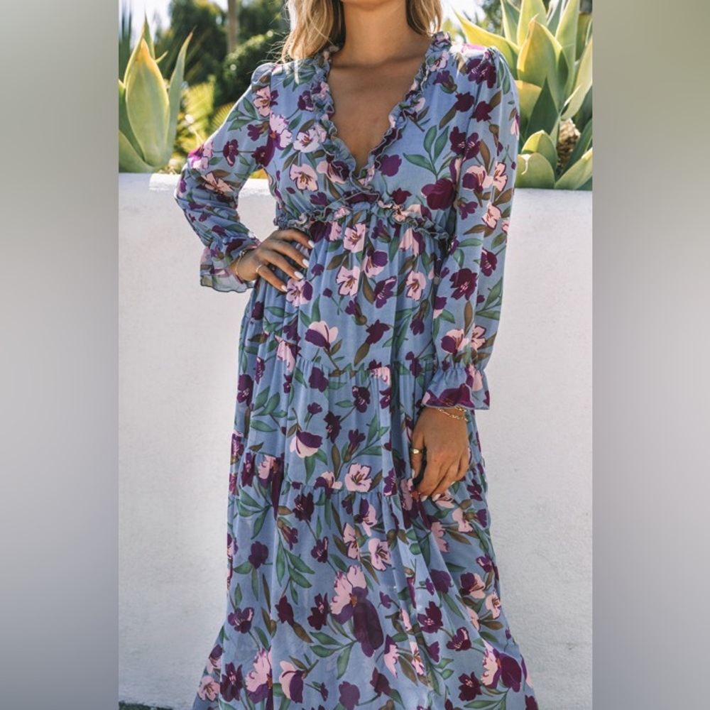 DOKOTOO - Sky Blue Floral Maxi Dress - Women’s Size Large